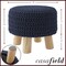 Pouf Ottoman Footstool, 13" Round x 11" High, Hand-Knitted Cotton Footrest, Non-Skid Wood Legs, Boho Foot Stool for Living Room, Bedroom